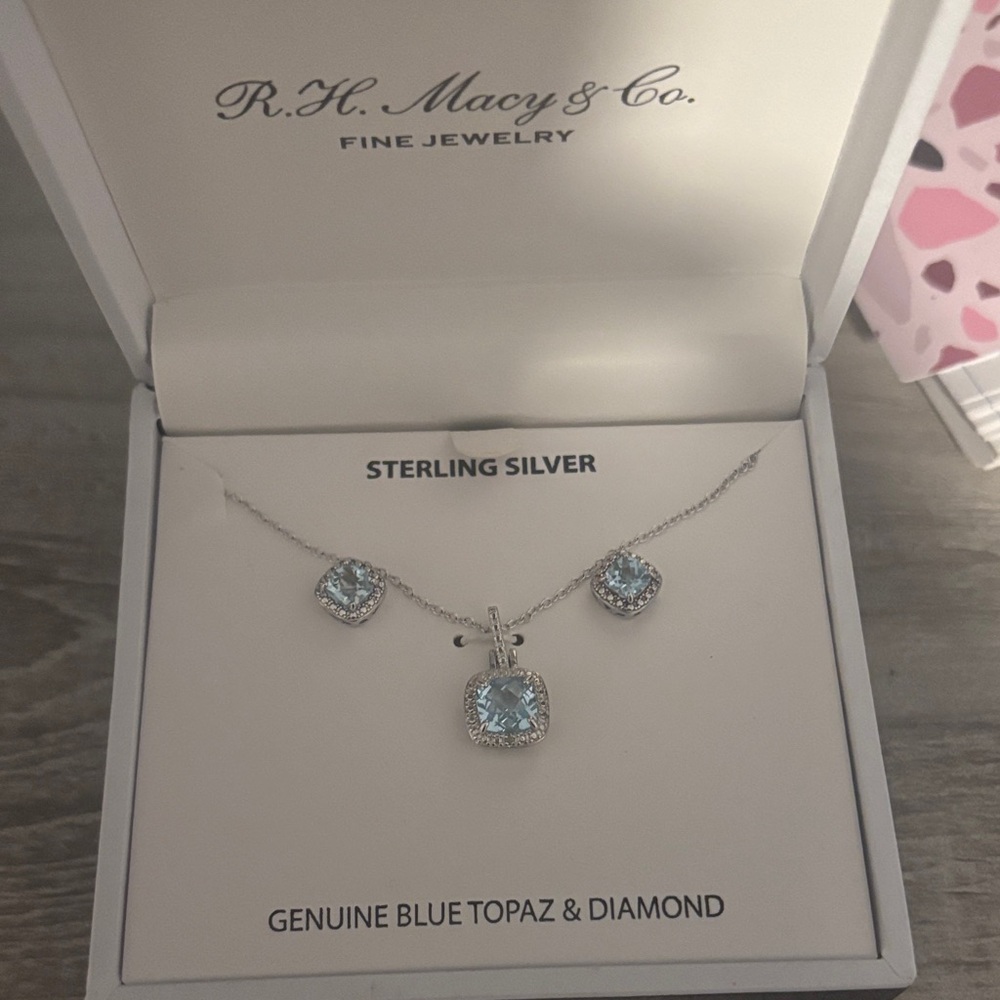 Macy's Sterling Silver Necklace with Blue Topaz
